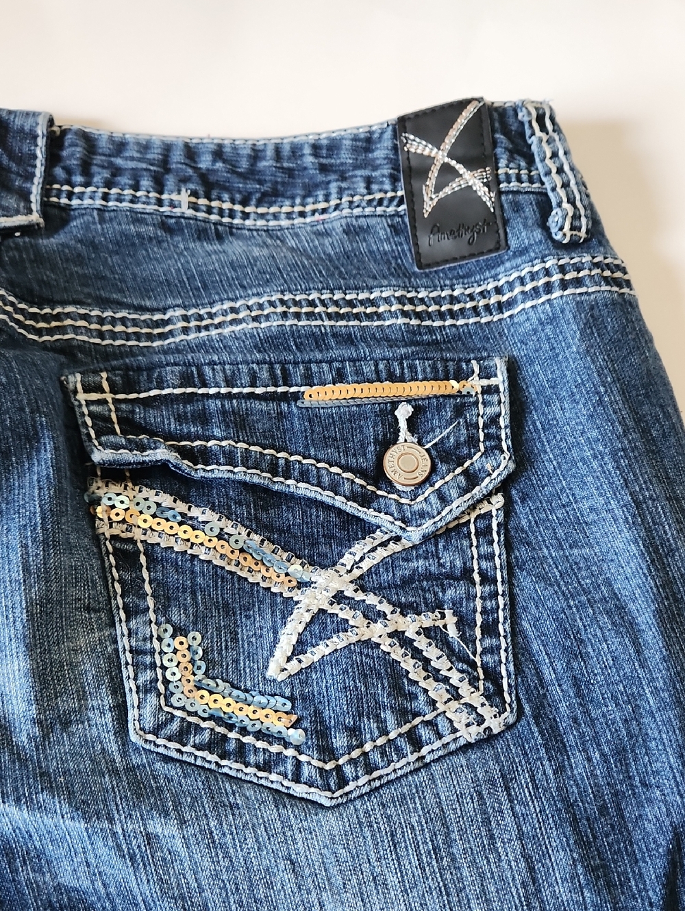 Amethyst Jeans Blue Denim Pocket Jeans with Gold & Silver Sequins